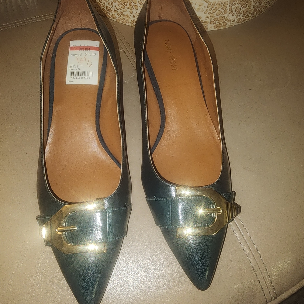 Nine West Black Heels with Gold Buckle